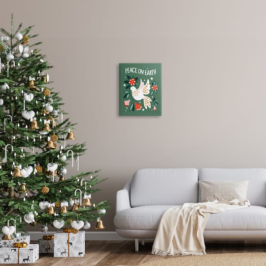 Stupell Industries Peace On Earth Floral Dove Blossoms Canvas Wall Art